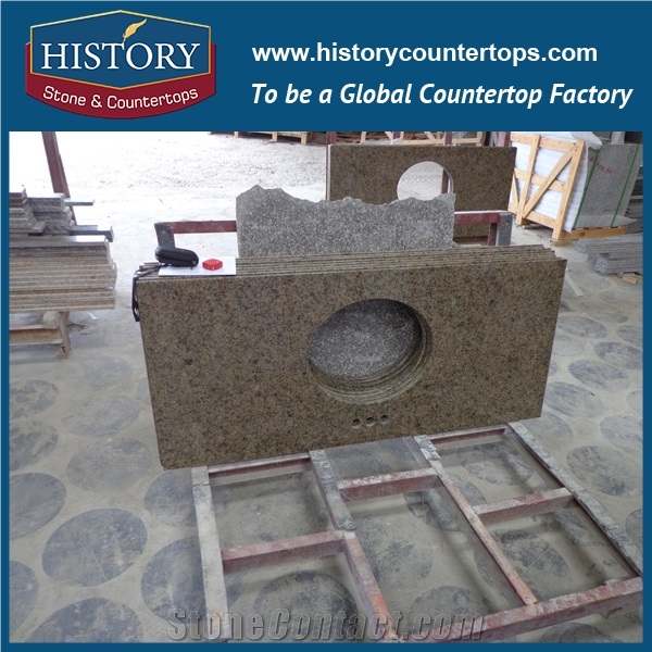 China New Style Yellow Color Granite Bathroom Countertops, Polishing Topic Desert Custom Vanity Tops for Solid Surface