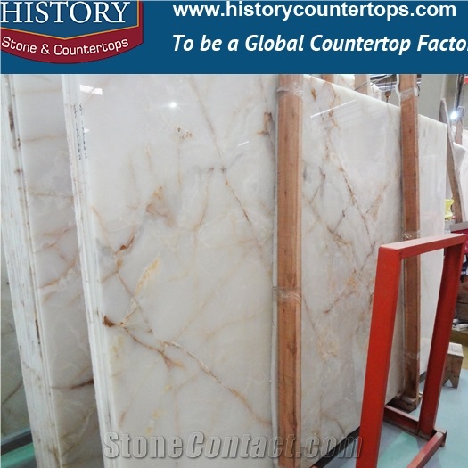 China Popular Wholesale Translucent Natural Stone Polished Onyx Tiles Cut-To-Size Slab for Hotel Lobby Decoration, Wall Covering, Floor Panel, Coffee Bar. Vanity Tops