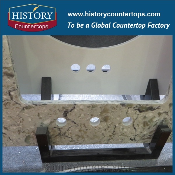 China Quartz Stone Manufacturer, Amazon Series Rainforest Countertops, High Quality Polishing Bathroom Vanity Tops with Three Faucet Holes