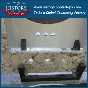 China Quartz Stone Manufacturer, Amazon Series Rainforest Countertops, High Quality Polishing Bathroom Vanity Tops with Three Faucet Holes