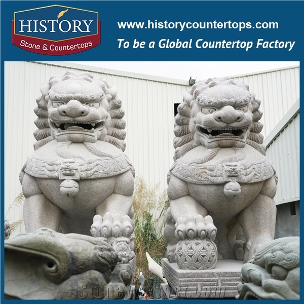 China Wholesaler Large Cheap Price Hand Carved Stone Animal Figurines Natural Granite Yellow Color Famous Pairs Of Garden Lions
