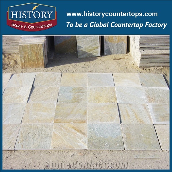 China Yellow Green Gradient Slate Tiles for Park and Villa Paths Paver, Building Wall Covering and Non-Slip Kitchen Washroom Floor Tile Flooring