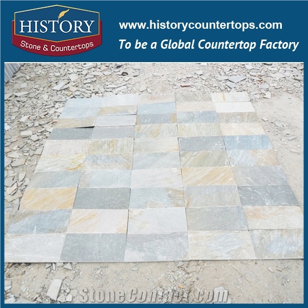China Yellow Green Gradient Slate Tiles for Park and Villa Paths Paver, Building Wall Covering and Non-Slip Kitchen Washroom Floor Tile Flooring