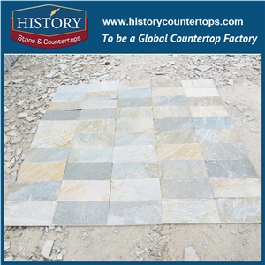 China Yellow Green Gradient Slate Tiles for Park and Villa Paths Paver, Building Wall Covering and Non-Slip Kitchen Washroom Floor Tile Flooring