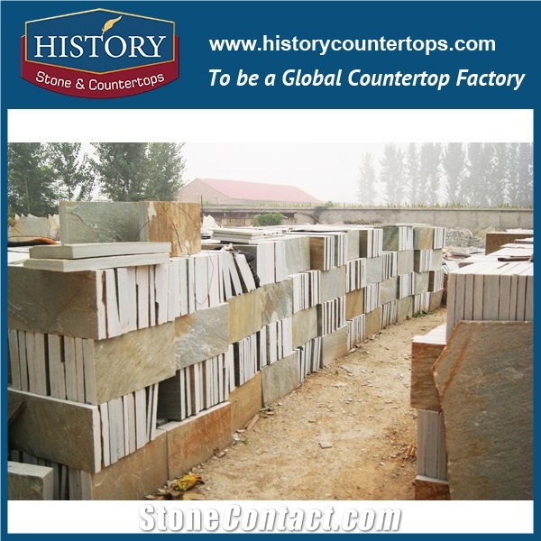 China Yellow Grey Beige Color Joint Square Slate Exterior Wall Cladding Tiles Outdoor Floor Tiles Car Parking