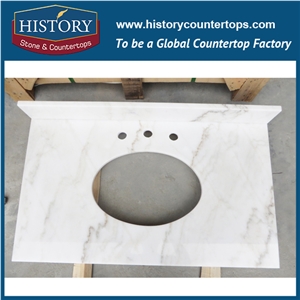 Chinese Building Stone Hmj011 Volakas Polished Mable Factory Supply Prefab Modullar Exotic Style Integrated Furniture for Hotel Bathroom Countertop, Bathroom Vanity Tops