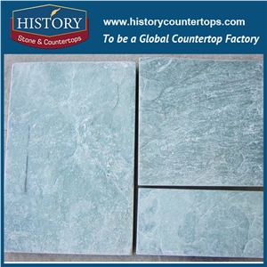 Chinese Factory Direct Sales Green Color Natural Split Waterproof Rectangular Slate Stone Tiles for Paver, Non-Slip Washroom Floor Tiles