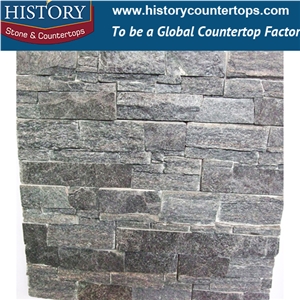 Chinese History Stone Natural Black Stacked Quartzite Building Cultured Stone for Interlocking Exposed Feature Wall Cladding, Decorative Walling Panels and Veneers