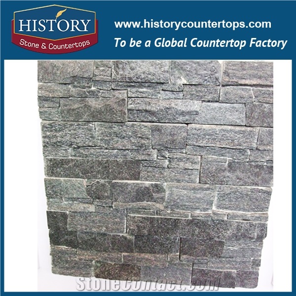 Chinese History Stone Natural Black Stacked Quartzite Building Cultured Stone for Interlocking Exposed Feature Wall Cladding, Decorative Walling Panels and Veneers