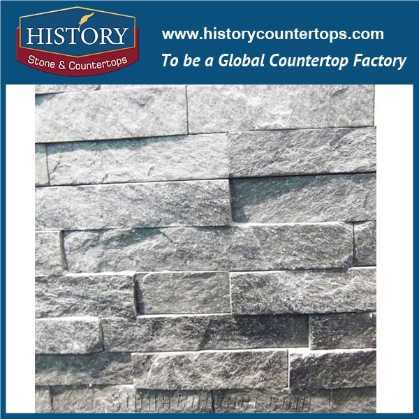 Chinese History Stone Natural Black Stacked Quartzite Building Cultured Stone for Interlocking Exposed Feature Wall Cladding, Decorative Walling Panels and Veneers