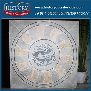 Chinese History Stone Water Jet Flower Pattern Grey Polished Slate Stone, Mosaic Medallion Paving Stone for Landscaping Floor