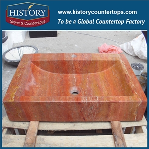 Chinese Manufacturer Customized Bathroom Stone Multifunctional Polished Wash Basins, Red Travertine Rectangle Kitchen Sinks with Lower Factory Price