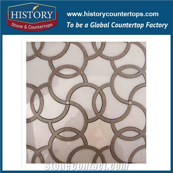 Cnc Water Jet Cutting China Jade White Marble and Cinderella Flower Pattern Mosaic Flooring Tiles for Interior Decoration, Floor & Wall Stone Mosaic