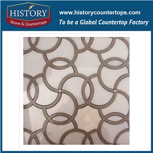 Cnc Water Jet Cutting China Jade White Marble and Cinderella Flower Pattern Mosaic Flooring Tiles for Interior Decoration, Floor & Wall Stone Mosaic