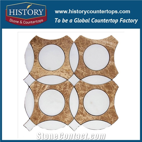 Cnc Water Jet Cutting China Jade White Marble and Cinderella Flower Pattern Mosaic Flooring Tiles for Interior Decoration, Floor & Wall Stone Mosaic