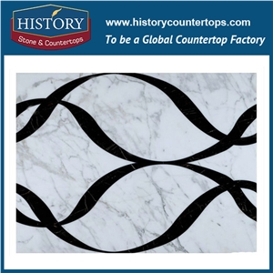 Cnc Water Jet Cutting White Arabescato Corchia Marble Wave Pattern Mosaic Flooring Inlay Tiles for Interior Decoration, Floor & Wall Stone Mosaic