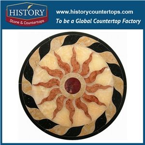 Colorful Onyx, Honey Onyx, Cream Marfil Beige Marble, Cnc Water Jet Best Mosaic Tiles Factory, Round Sun Shaped Medallions for Flooring Inlay