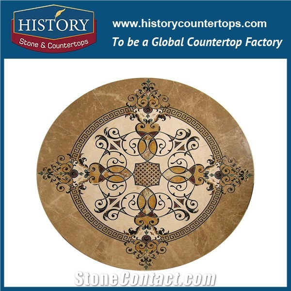 Colorful Onyx, Honey Onyx, Cream Marfil Beige Marble, Cnc Water Jet Best Mosaic Tiles Factory, Round Sun Shaped Medallions for Flooring Inlay