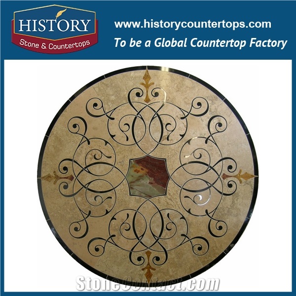 Colorful Onyx, Honey Onyx, Cream Marfil Beige Marble, Cnc Water Jet Best Mosaic Tiles Factory, Round Sun Shaped Medallions for Flooring Inlay