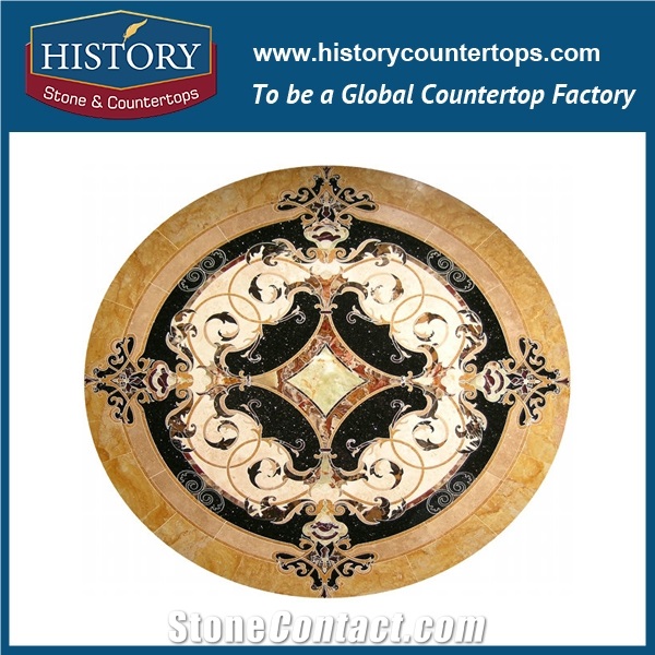 Colorful Onyx, Honey Onyx, Cream Marfil Beige Marble, Cnc Water Jet Best Mosaic Tiles Factory, Round Sun Shaped Medallions for Flooring Inlay