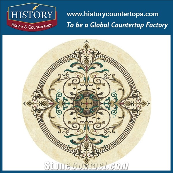Colorful Onyx, Honey Onyx, Cream Marfil Beige Marble, Cnc Water Jet Best Mosaic Tiles Factory, Round Sun Shaped Medallions for Flooring Inlay