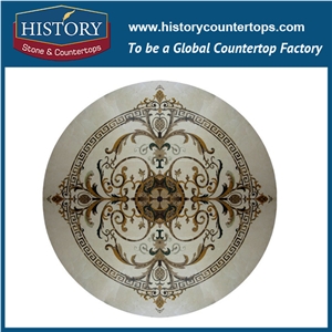 Colorful Onyx, Honey Onyx, Cream Marfil Beige Marble, Cnc Water Jet Best Mosaic Tiles Factory, Round Sun Shaped Medallions for Flooring Inlay