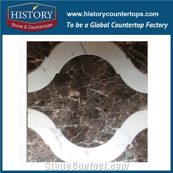 Coloured Grey and Portoro Gold Marble Lantern Shaped Arabesque Water Cutting Machines Natural Stone Mosaic Tiles for Kitchen Backsplash and Wall