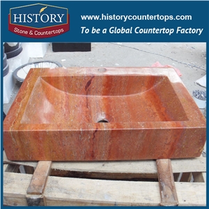 Contemporary Rectangular Wall Mounted Sink, Customized Widely Used Cheap Best Quality Outdoor Stone Red Travertine Bathroom Basin Sink