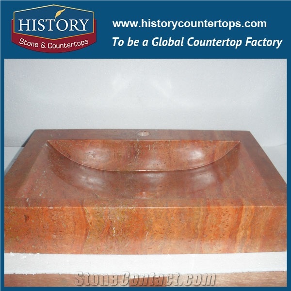 Contemporary Rectangular Wall Mounted Sink, Customized Widely Used Cheap Best Quality Outdoor Stone Red Travertine Bathroom Basin Sink
