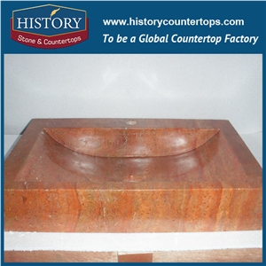 Contemporary Rectangular Wall Mounted Sink, Customized Widely Used Cheap Best Quality Outdoor Stone Red Travertine Bathroom Basin Sink