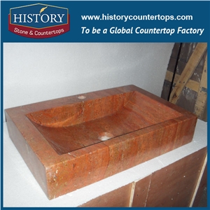 Contemporary Rectangular Wall Mounted Sink, Customized Widely Used Cheap Best Quality Outdoor Stone Red Travertine Bathroom Basin Sink