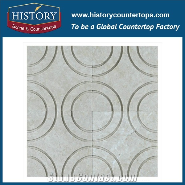 Cream Ultraman Marble Design Ring Round Pattern Cnc Water Jet Cutting Best Mosaic Tiles, Bathroom Shower Used Flooring and Wall Stone Mosaic
