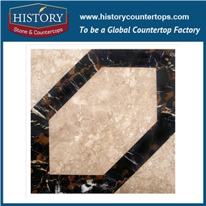 Decorative Beige, Black and White Marble Stone Hexagon Pattern Flow Water Jet Cutting Bathroom Wall Kitchen Floor Inlay Custom Made Mosaic Tiles