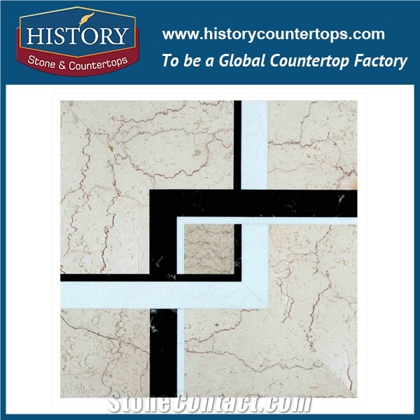 Decorative Natural White Marble Stone and Cinderella Hexagon Pattern Flow Water Jet Cutting Pipes Bathroom Wall Kitchen Inlay Custom Made Mosaic Tiles