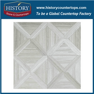 Decorative Natural White Marble Stone and Cinderella Hexagon Pattern Flow Water Jet Cutting Pipes Bathroom Wall Kitchen Inlay Custom Made Mosaic Tiles