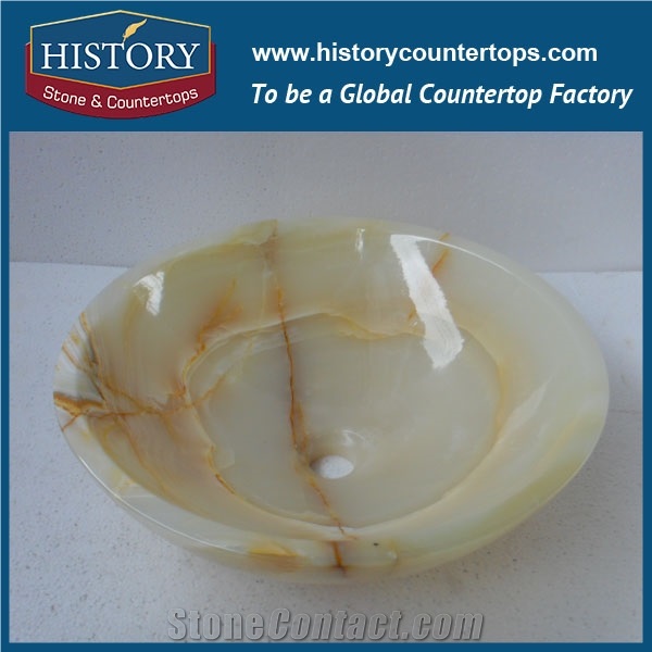 Factory Supply Low Price Family Handmade White Onyx Stone Commercial Under-Mount Round Bathroom Pedestal Sinks