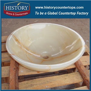 Factory Supply Low Price Family Handmade White Onyx Stone Commercial Under-Mount Round Bathroom Pedestal Sinks