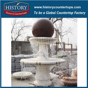 Fountain from Quanzhou Factory, White Marble Two-Tiered Rolling Red Ball Fountain for Garden, Square, Villa, Marble Decorative Water Fountains