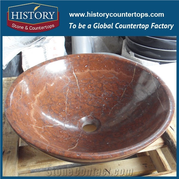 Free Sample New Style Reasonable Price Exquisite Shape Smooth Polished Mini Bathroom Round Sink Nature Rojo Alicante Marble Stone