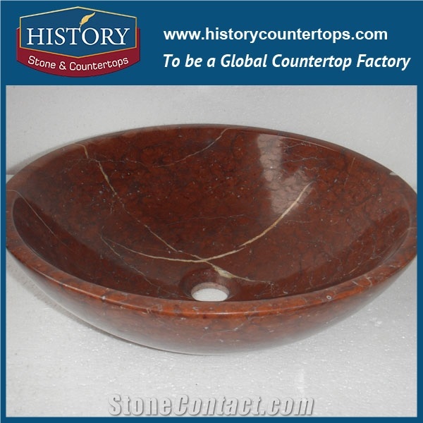 Free Sample New Style Reasonable Price Exquisite Shape Smooth Polished Mini Bathroom Round Sink Nature Rojo Alicante Marble Stone