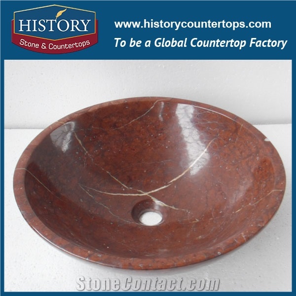 Free Sample New Style Reasonable Price Exquisite Shape Smooth Polished Mini Bathroom Round Sink Nature Rojo Alicante Marble Stone