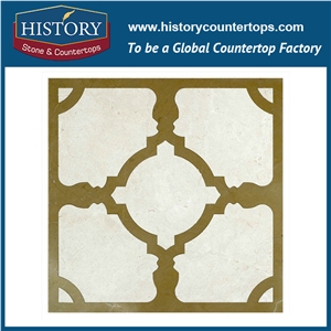 Gold Century and Cream Marfil Marble Flower Pattern Creative Water Jet Cutting Pipes Used Mosaic Tiles for Decorative Flooring & Wall Stone Mosaic