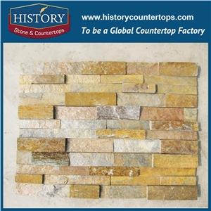 Golden Quartzite Wall Decoration Irregular Pattern Culture Stone, Wall Cladding Ledge Stone
