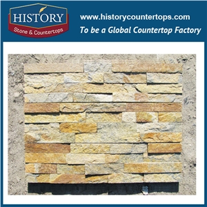 Golden Quartzite Wall Decoration Irregular Pattern Culture Stone, Wall Cladding Ledge Stone