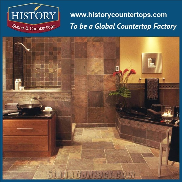 Golden Rusty Decorative Rough Slate Stone Paving Tiles, Large Wall Covering Floor Cladding Slate Tiles