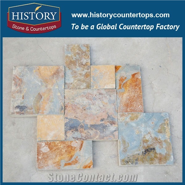 Golden Rusty Decorative Rough Slate Stone Paving Tiles, Large Wall Covering Floor Cladding Slate Tiles