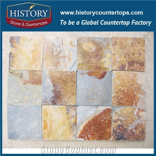 Golden Rusty Decorative Rough Slate Stone Paving Tiles, Large Wall Covering Floor Cladding Slate Tiles