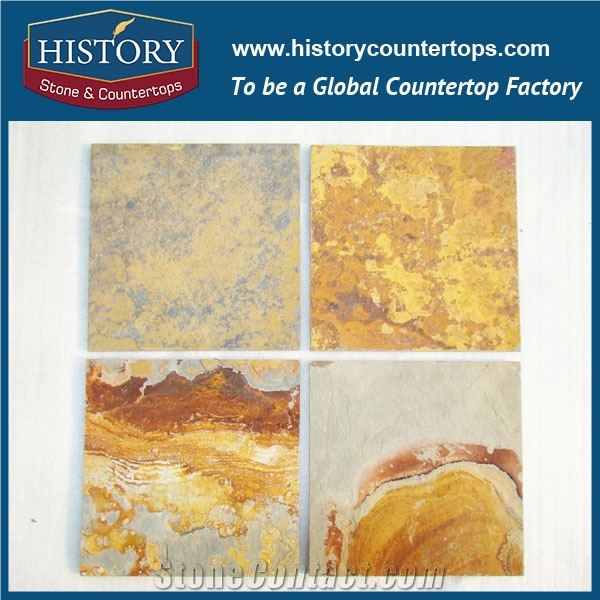 Golden Rusty Decorative Rough Slate Stone Paving Tiles, Large Wall Covering Floor Cladding Slate Tiles