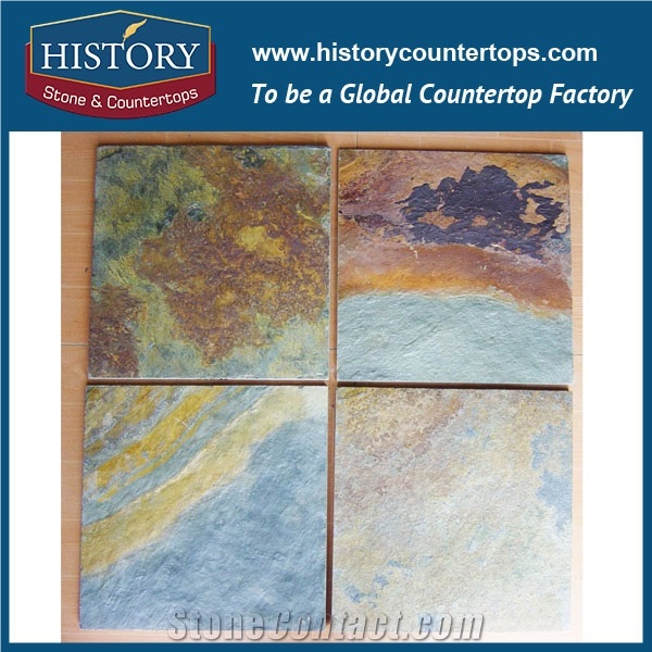 Golden Rusty Decorative Rough Slate Stone Paving Tiles, Large Wall Covering Floor Cladding Slate Tiles