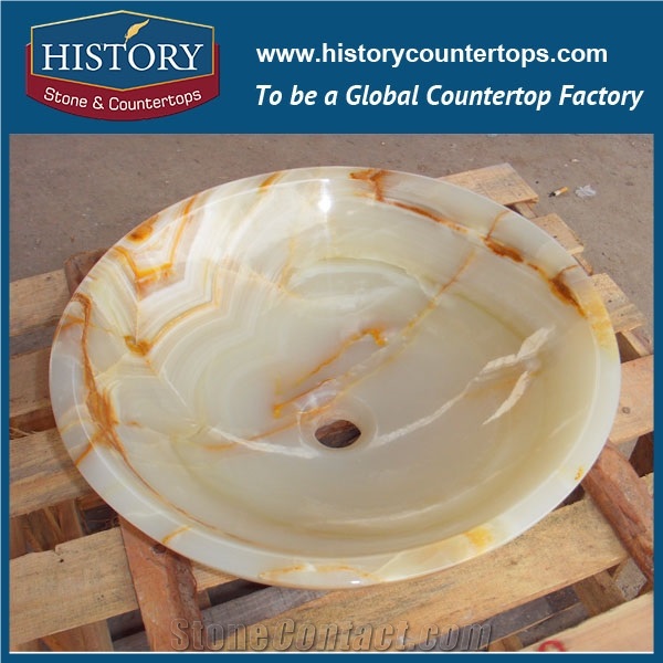 Great Scratch Resistence Anti- Dirt Top Sell Nature White Onyx Stone Polished Surface Wholesale Round Bathroom Wash Sink Basin